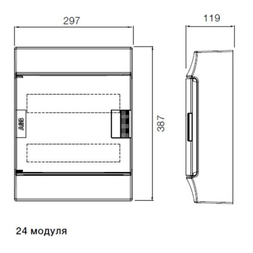 Бокс настенный ABB Mistral41 24М модуля (2x12) зеленая прозрачная дверь с клеммным блоком 1SPE007717F0521
