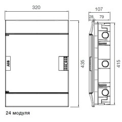 Бокс в нишу ABB Mistral41 24М модуля (2х12) зеленая прозрачная дверь c клеммным блоком 1SLM004101A1205