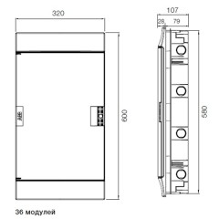 Бокс в нишу ABB Mistral41 36М модулей (3x12) непрозрачная дверь c клеммным блоком 1SLM004102A1107