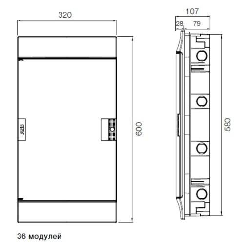 Бокс в нишу ABB Mistral41 36М модулей (3x12) непрозрачная дверь c клеммным блоком 1SLM004102A1107