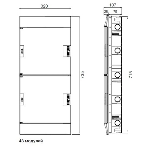Бокс в нишу ABB Mistral41 48М модулей (4х12) непрозрачная дверь c клеммным блоком 1SLM004102A1108