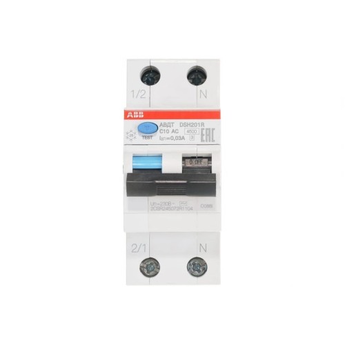 DSH201 C10 AC30 Дифференциальный автомат 1P+N, 10A, 30mA, тип АC, 6kA, (хар-ка C) ABB 2CSR255070R1104