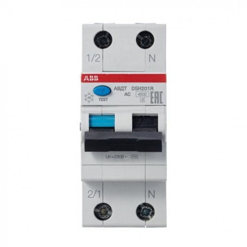 DSH201 C10 AC30 Дифференциальный автомат 1P+N, 10A, 30mA, тип АC, 6kA, (хар-ка C) ABB 2CSR255070R1104