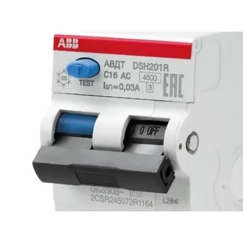 DSH201 C16 AC30 Дифференциальный автомат 1P+N, 16A, 30mA, тип АC, 6kA, (хар-ка C) ABB 2CSR255070R1164