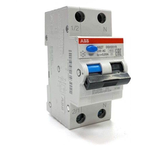 DSH201 C20 AC30 Дифференциальный автомат 1P+N, 20A, 30mA, тип АC, 6kA, (хар-ка C) ABB 2CSR255070R1204