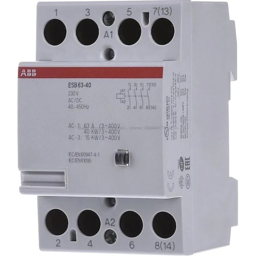 Контактор ESB63-40N-06 модульный (63А АС-1, 4НО), катушка 230В AC/DC 3 модуля 1SAE351111R0640