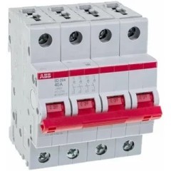 Рубильник модульный ABB 4П 40А рычаг красный трехфазный SHD204/40 (выключатель нагрузки) 2CDD274111R0040
