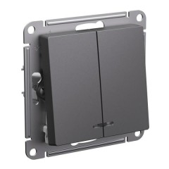 ATLASDESIGN 2-клавишный ВЫКЛЮЧАТЕЛЬ с подсветкой, сх.5а, 10АХ, механизм, БАЗАЛЬТ, ATN001453