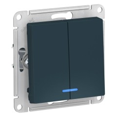 ATLASDESIGN 2-клавишный ВЫКЛЮЧАТЕЛЬ с подсветкой, сх.5а, 10АХ, механизм, ИЗУМРУД, ATN000853