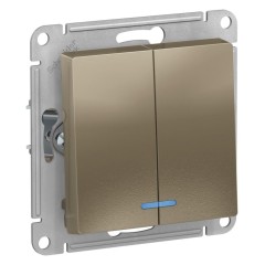 ATLASDESIGN 2-клавишный ВЫКЛЮЧАТЕЛЬ с подсветкой, сх.5а, 10АХ, механизм, ШАМПАНЬ, ATN000553