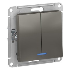 ATLASDESIGN 2-клавишный ВЫКЛЮЧАТЕЛЬ с подсветкой, сх.5а, 10АХ, механизм, СТАЛЬ, ATN000953