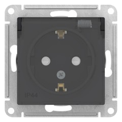 ATLASDESIGN AQUA розетка с заземлением  со шторк с крышк., 16А, IP44, карбон, ATN441046