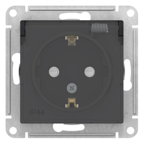 ATLASDESIGN AQUA розетка с заземлением  со шторк с крышк., 16А, IP44, карбон, ATN441046
