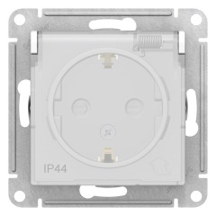 ATLASDESIGN AQUA РОЗЕТКА с заземлением  со шторками с крышкой, 16А, IP44, механизм, БЕЛЫЙ, ATN440146