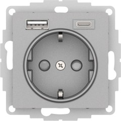 ATLASDESIGN РОЗЕТКА 16А c 2 USB A+C, 5В/2,4А/3,0А, 2х5В/1,5А, механизм, АЛЮМИНИЙ, ATN000332