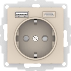 ATLASDESIGN РОЗЕТКА 16А c 2 USB A+C, 5В/2,4А/3,0А, 2х5В/1,5А, механизм, БЕЖЕВЫЙ, ATN000232