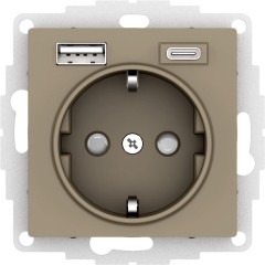 ATLASDESIGN РОЗЕТКА 16А c 2 USB A+C, 5В/2,4А/3,0А, 2х5В/1,5А, механизм, ШАМПАНЬ, ATN000532