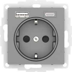 ATLASDESIGN РОЗЕТКА 16А c 2 USB A+C, 5В/2,4А/3,0А, 2х5В/1,5А, механизм, СТАЛЬ, ATN000932