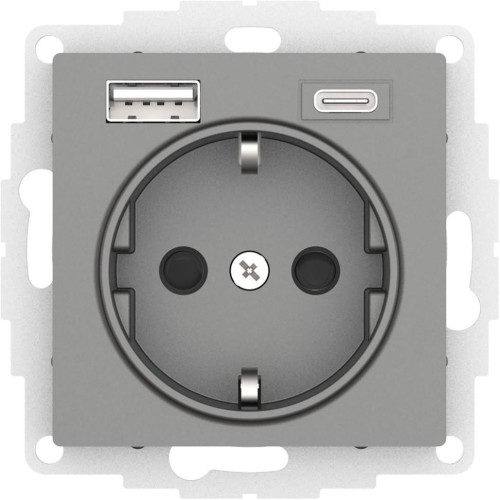ATLASDESIGN РОЗЕТКА 16А c 2 USB A+C, 5В/2,4А/3,0А, 2х5В/1,5А, механизм, СТАЛЬ, ATN000932