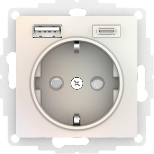 ATLASDESIGN РОЗЕТКА 16А c 2 USB A+C, 5В/2,4А/3,0А, 2х5В/1,5А, механизм, ЖЕМЧУГ, ATN000432