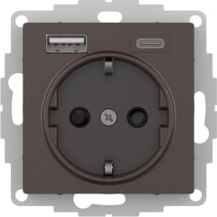 ATLASDESIGN РОЗЕТКА 16А c 2 USB A+C, мех, МОККО, ATN000632
