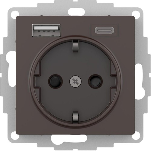 ATLASDESIGN РОЗЕТКА 16А c 2 USB A+C, мех, МОККО, ATN000632