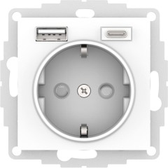 ATLASDESIGN РОЗЕТКА 16А с 2 USB A+C, мех, БЕЛЫЙ, ATN000132