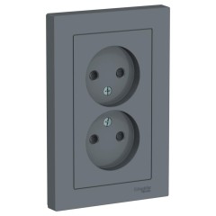 ATLASDESIGN РОЗЕТКА двойная без заземления со шторками,16А, в сборе, ГРИФЕЛЬ, ATN000722