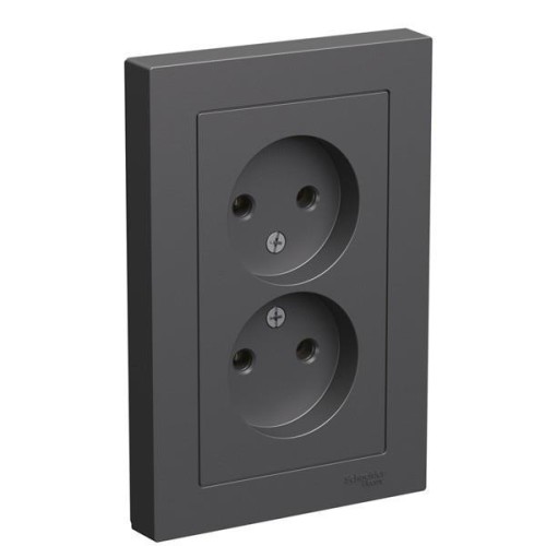 ATLASDESIGN РОЗЕТКА двойная без заземления,16А, в сборе, БАЗАЛЬТ, ATN001420