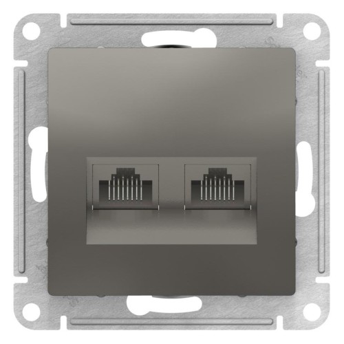 ATLASDESIGN РОЗЕТКА двойная компьютерная RJ45+RJ45, кат.5E, механизм, СТАЛЬ, ATN000985