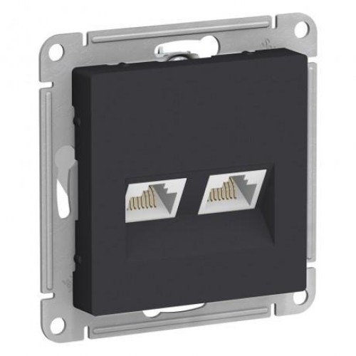 ATLASDESIGN РОЗЕТКА двойная компьютерная RJ45+RJ45, кат.6А, механизм, КАРБОН, ATN001088