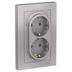 ATLASDESIGN РОЗЕТКА двойная с заземлением, 16А, в сборе, АЛЮМИНИЙ, ATN000324