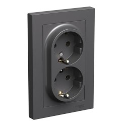 ATLASDESIGN РОЗЕТКА двойная с заземлением, 16А, в сборе, БАЗАЛЬТ, ATN001424