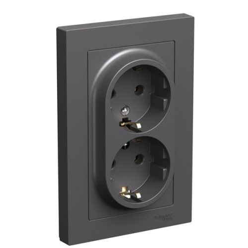 ATLASDESIGN РОЗЕТКА двойная с заземлением, 16А, в сборе, БАЗАЛЬТ, ATN001424