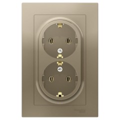 ATLASDESIGN РОЗЕТКА двойная с заземлением, 16А, в сборе, ШАМПАНЬ, ATN000524