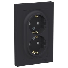ATLASDESIGN РОЗЕТКА двойная с заземлением со шторками, 16А, в сборе, КАРБОН, ATN001026