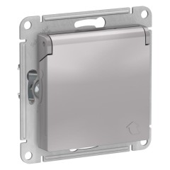 ATLASDESIGN РОЗЕТКА с заземлением  со шторками с крышкой, 16А, IP20, механизм, АЛЮМИНИЙ, ATN000346