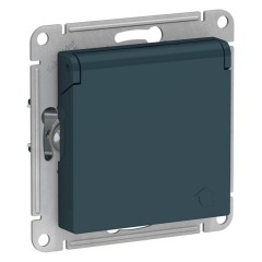 ATLASDESIGN РОЗЕТКА с заземлением  со шторками с крышкой, 16А, IP20, механизм, ИЗУМРУД, ATN000846