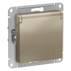 ATLASDESIGN РОЗЕТКА с заземлением  со шторками с крышкой, 16А, IP20, механизм, ШАМПАНЬ, ATN000546