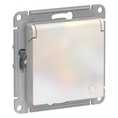 ATLASDESIGN РОЗЕТКА с заземлением  со шторками с крышкой, 16А, IP20, механизм, ЖЕМЧУГ, ATN000446