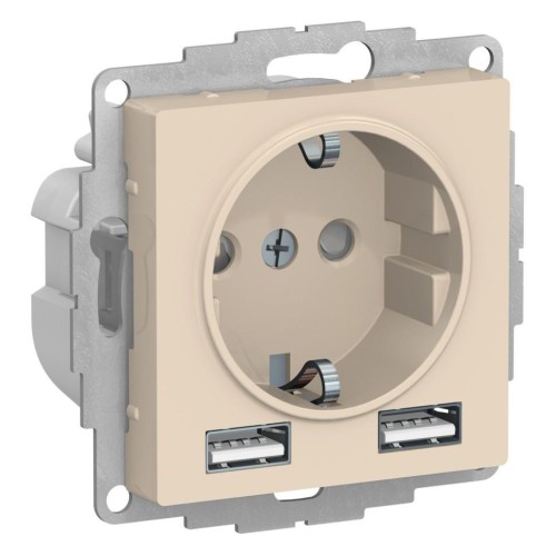 ATLASDESIGN SO + USB розетка A+A, 5В/2,4А, 2х5В/1,2А, бежевый, ATN000230