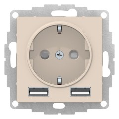 ATLASDESIGN SO + USB розетка A+A, 5В/2,4А, 2х5В/1,2А, бежевый, ATN000230