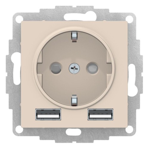 ATLASDESIGN SO + USB розетка A+A, 5В/2,4А, 2х5В/1,2А, бежевый, ATN000230