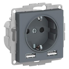 ATLASDESIGN SO + USB розетка A+A, 5В/2,4А, 2х5В/1,2А, грифель, ATN000730
