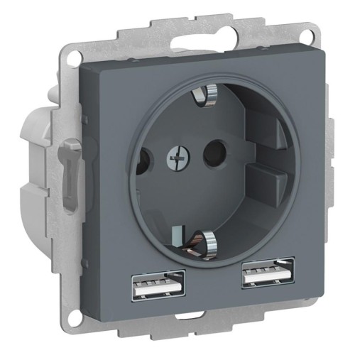 ATLASDESIGN SO + USB розетка A+A, 5В/2,4А, 2х5В/1,2А, грифель, ATN000730