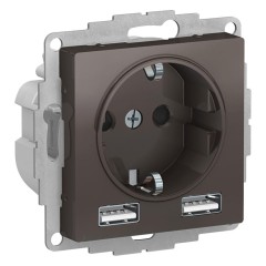 ATLASDESIGN SO + USB розетка A+A, 5В/2,4А, 2х5В/1,2А, мокко, ATN000630