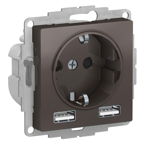 ATLASDESIGN SO + USB розетка A+A, 5В/2,4А, 2х5В/1,2А, мокко, ATN000630