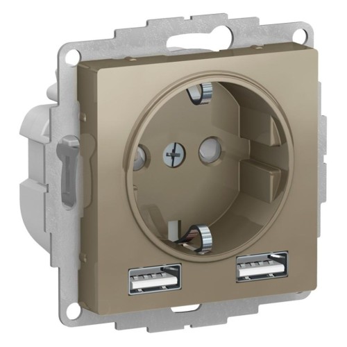 ATLASDESIGN SO + USB розетка A+A, 5В/2,4А, 2х5В/1,2А, шампань, ATN000530