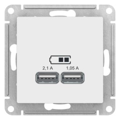 ATLASDESIGN USB РОЗЕТКА, 5В, 1 порт x 2,1 А, 2 порта х 1,05 А, механизм, БЕЛЫЙ, ATN000133