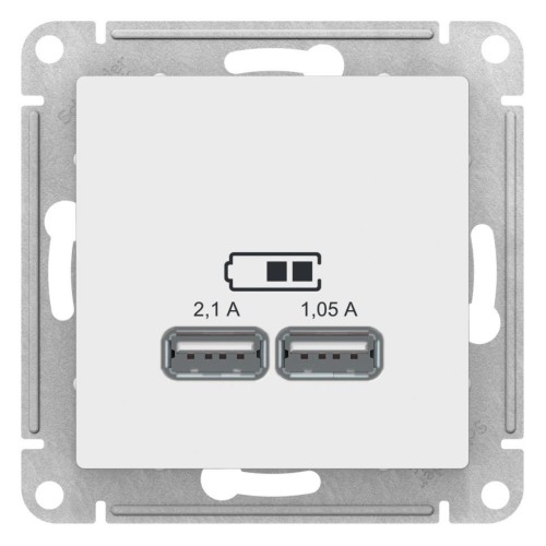 ATLASDESIGN USB РОЗЕТКА, 5В, 1 порт x 2,1 А, 2 порта х 1,05 А, механизм, БЕЛЫЙ, ATN000133